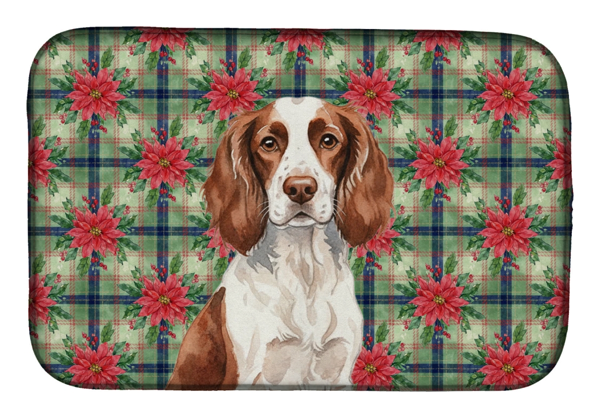 Picture of Carolines Treasures WDK8633DDM Unisex Adult Liver & White English Springer Spaniel Christmas Poinsettias Dish Drying Mat - 21 x 14 in.