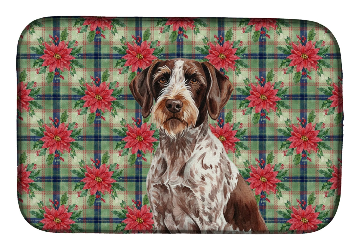Picture of Carolines Treasures WDK8650DDM Unisex Adult Roan German Wirehaired Pointer Christmas Poinsettias Dish Drying Mat - 21 x 14 in.