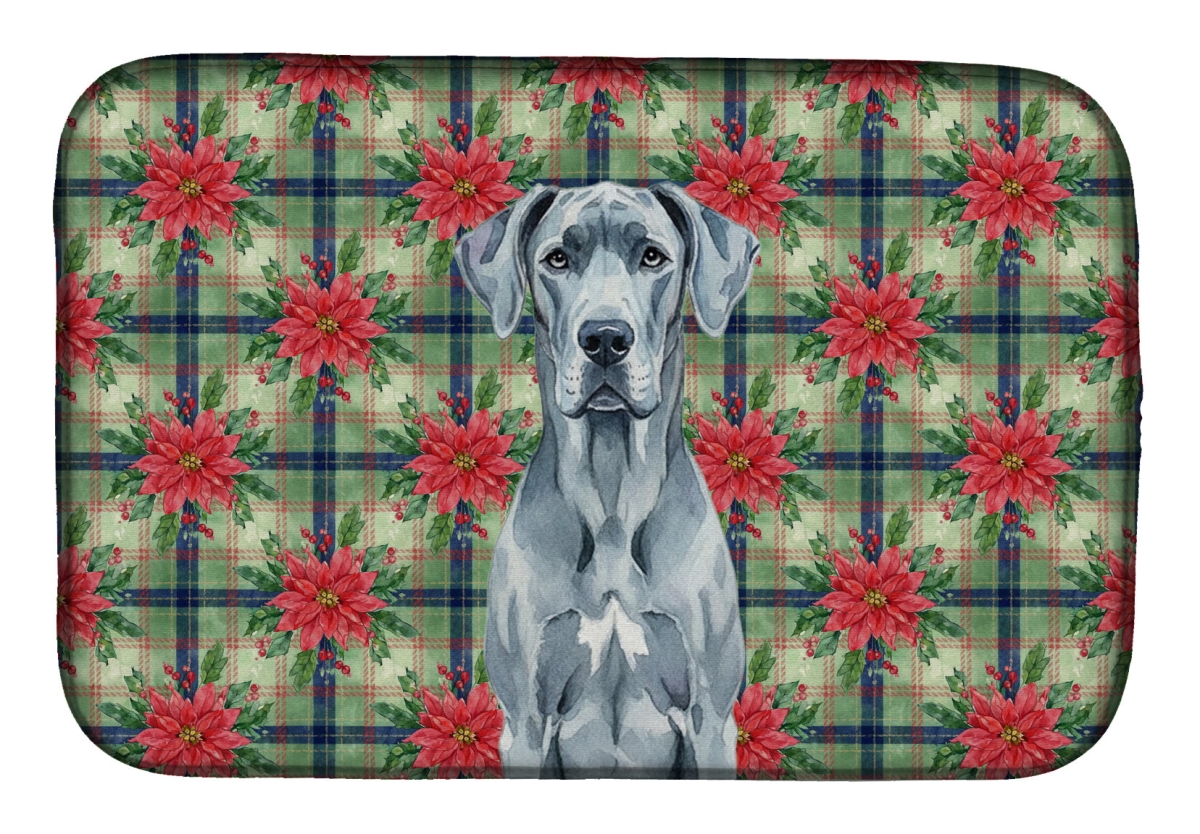 Picture of Carolines Treasures WDK8654DDM Unisex Adult Blue Great Dane Christmas Poinsettias Dish Drying Mat - 21 x 14 in.