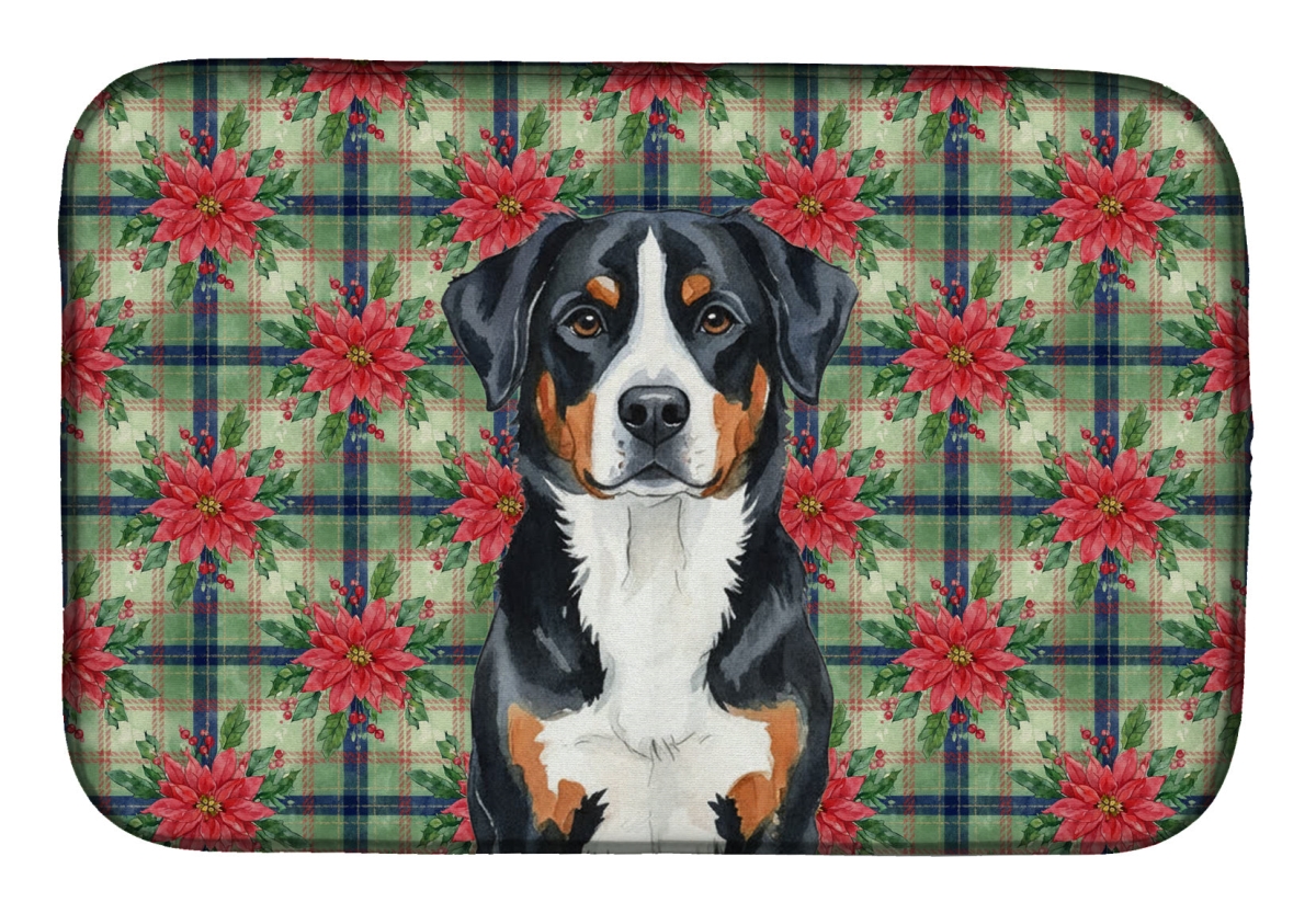 Picture of Carolines Treasures WDK8659DDM Unisex Adult Greater Swiss Mountain Dog Christmas Poinsettias Dish Drying Mat - 21 x 14 in.