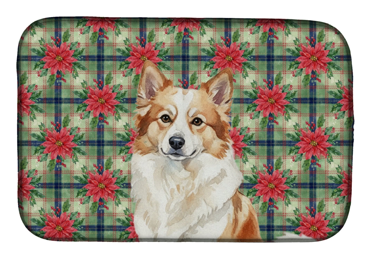 Picture of Carolines Treasures WDK8671DDM Unisex Adult Tan Icelandic Sheepdog Christmas Poinsettias Dish Drying Mat - 21 x 14 in.