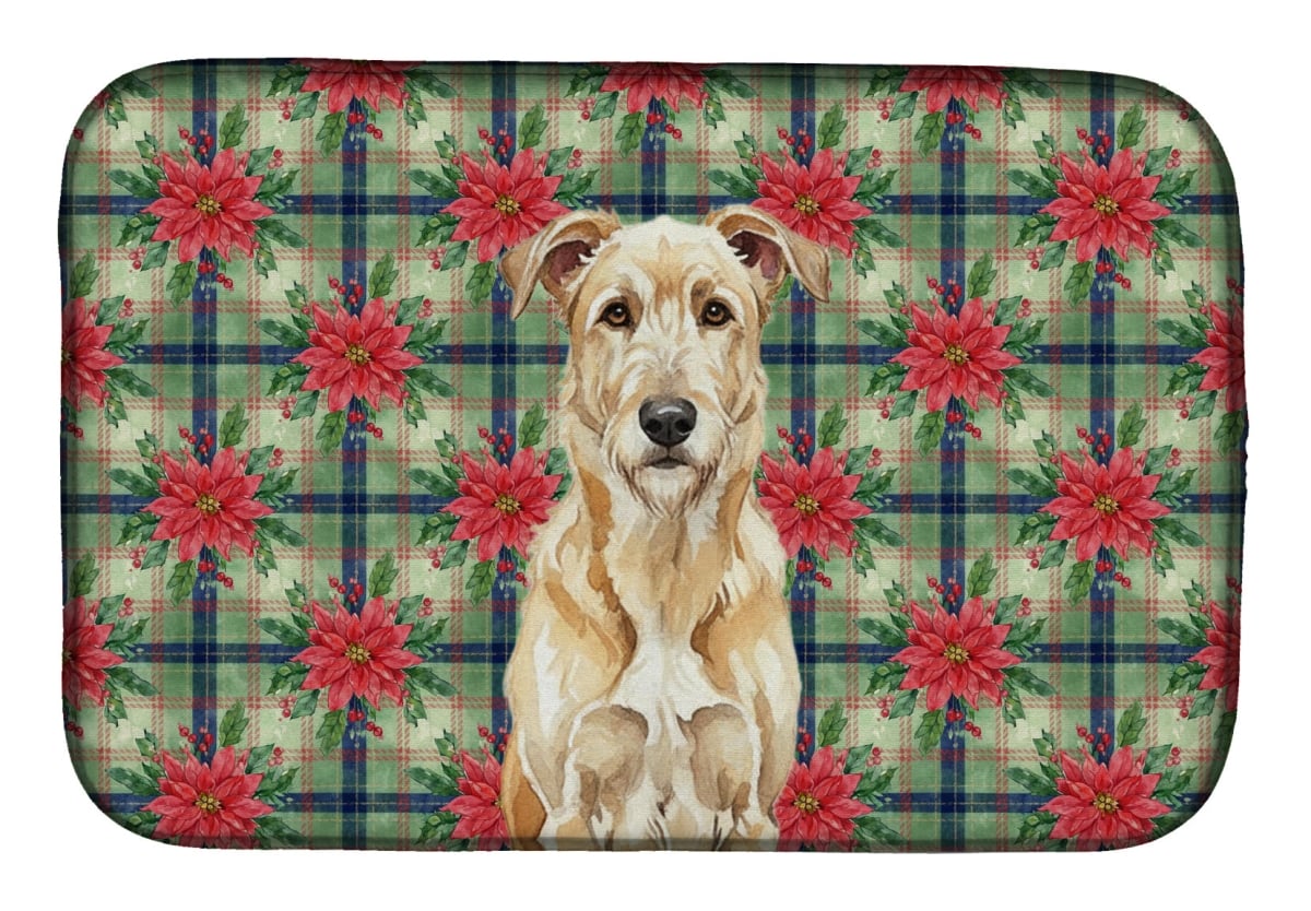 Picture of Carolines Treasures WDK8676DDM Unisex Adult Wheaten Irish Wolfhound Christmas Poinsettias Dish Drying Mat - 21 x 14 in.