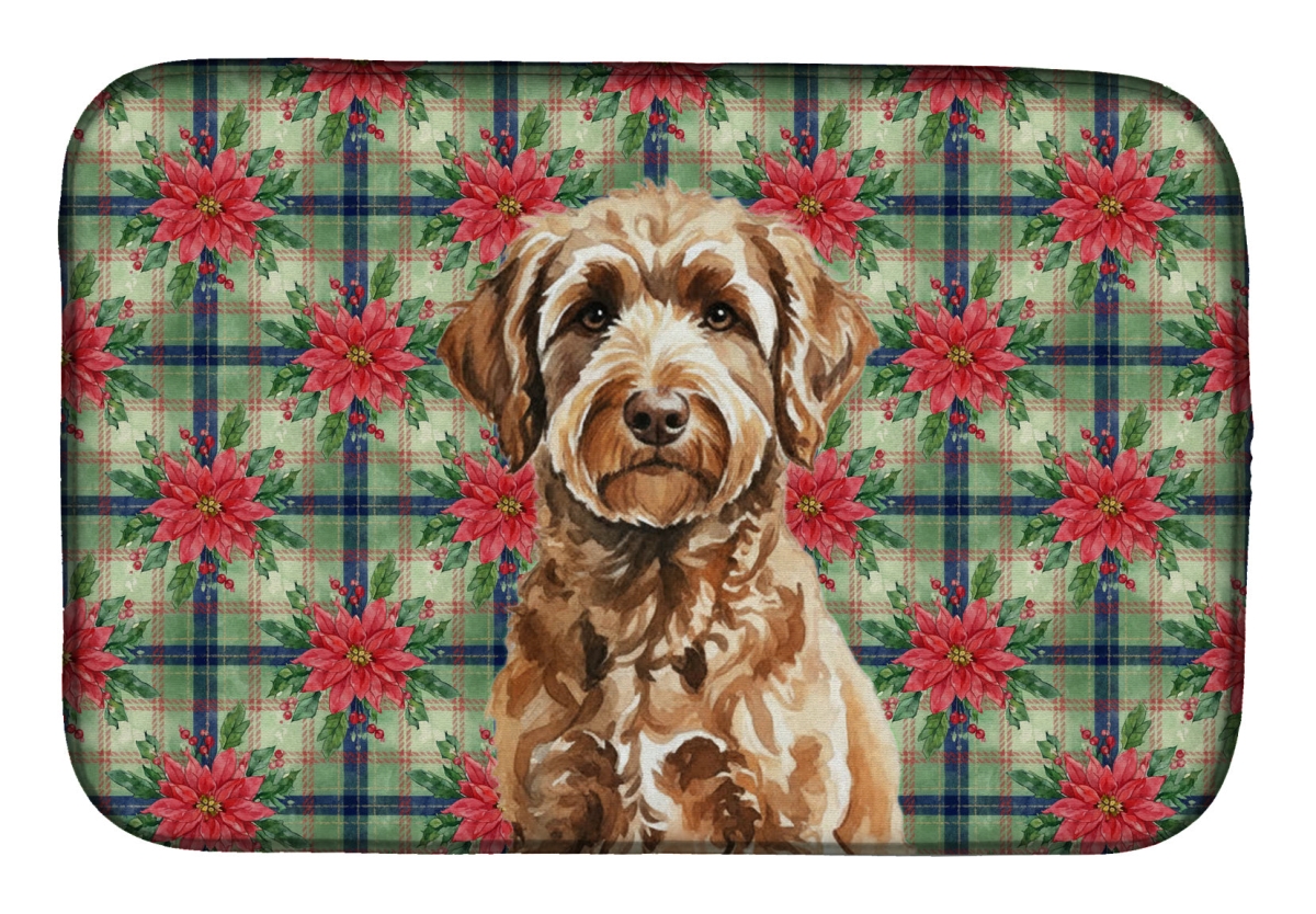 Picture of Carolines Treasures WDK8690DDM Unisex Adult Chocolate Labradoodle Christmas Poinsettias Dish Drying Mat - 21 x 14 in.