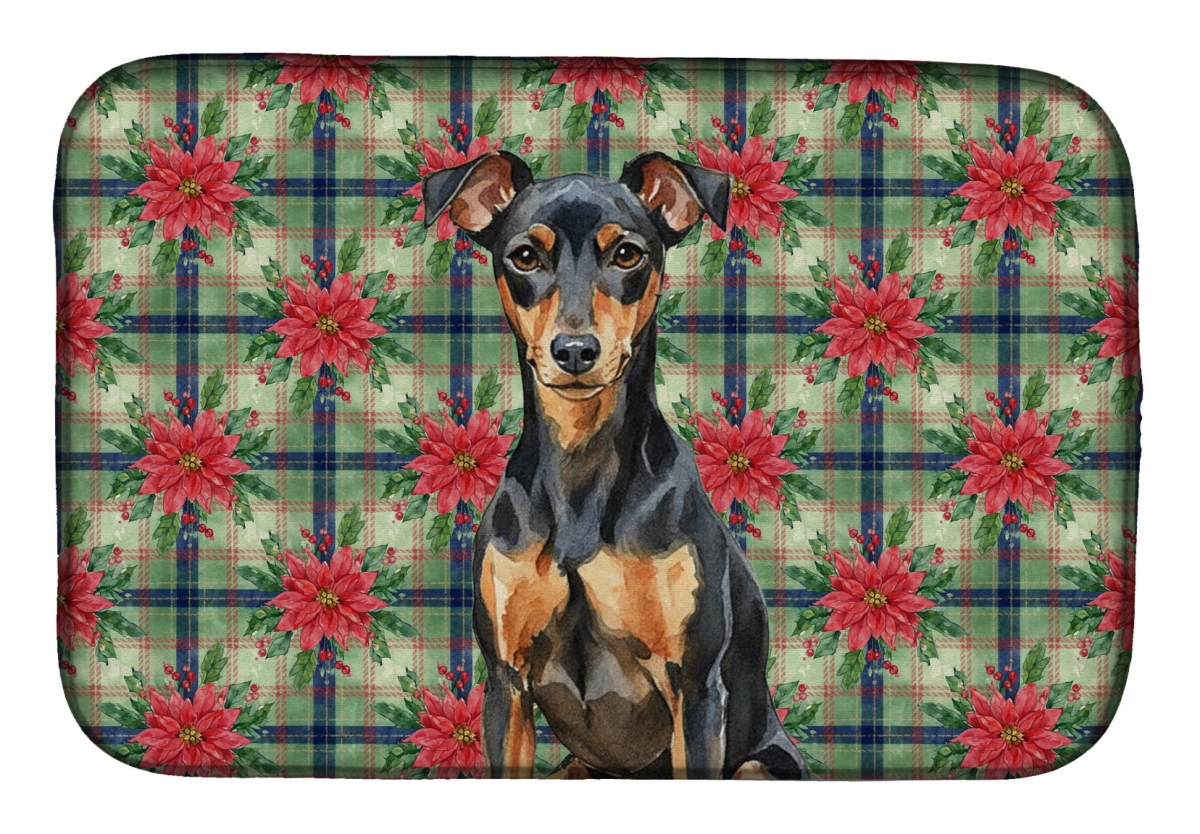 Picture of Carolines Treasures WDK8708DDM Unisex Adult Manchester Terrier Christmas Poinsettias Dish Drying Mat - 21 x 14 in.
