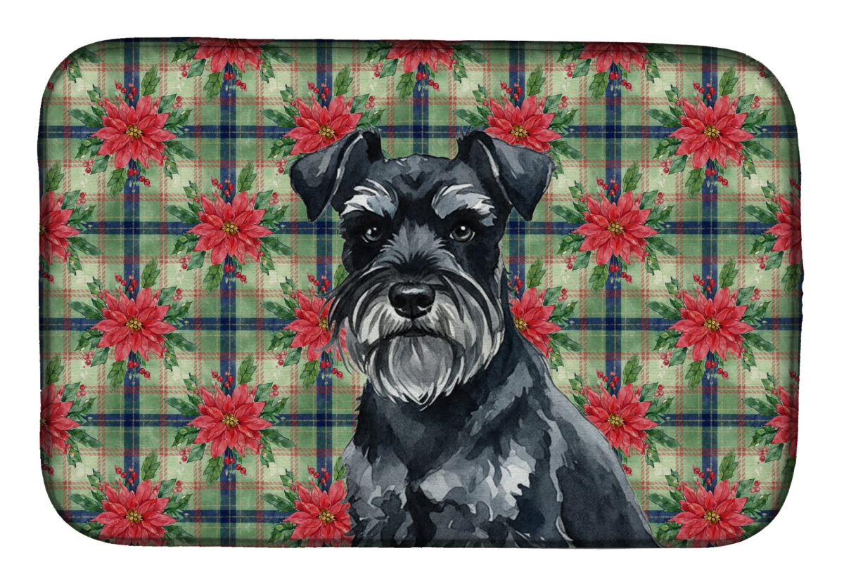 Picture of Carolines Treasures WDK8718DDM Unisex Adult Black Miniature Schnauzer Christmas Poinsettias Dish Drying Mat - 21 x 14 in.