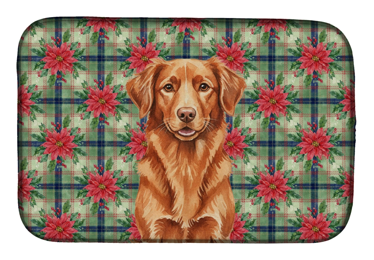 Picture of Carolines Treasures WDK8734DDM Unisex Adult Copper Nova Scotia Duck Tolling Retriever Christmas Poinsettias Dish Drying Mat - 21 x 14 in.