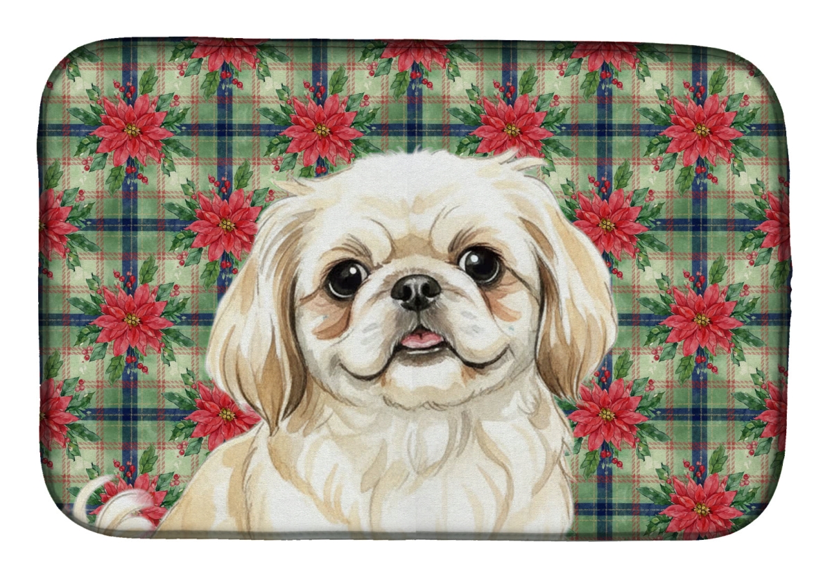 Picture of Carolines Treasures WDK8749DDM Unisex Adult Cream Pekingese Christmas Poinsettias Dish Drying Mat - 21 x 14 in.