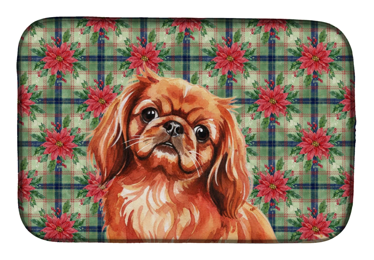 Picture of Carolines Treasures WDK8751DDM Unisex Adult Red Pekingese Christmas Poinsettias Dish Drying Mat - 21 x 14 in.