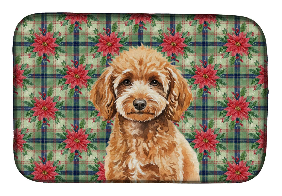 Picture of Carolines Treasures WDK8763DDM Unisex Adult Miniature Apricot Poodle Christmas Poinsettias Dish Drying Mat - 21 x 14 in.