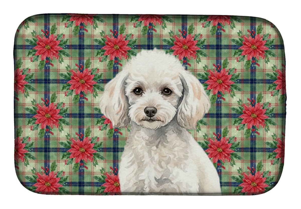 Picture of Carolines Treasures WDK8768DDM Unisex Adult Miniature White Poodle Christmas Poinsettias Dish Drying Mat - 21 x 14 in.