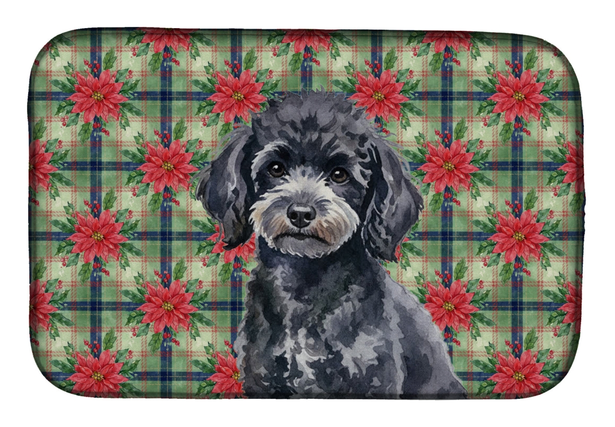 Picture of Carolines Treasures WDK8773DDM Unisex Adult Toy Black Poodle Christmas Poinsettias Dish Drying Mat - 21 x 14 in.