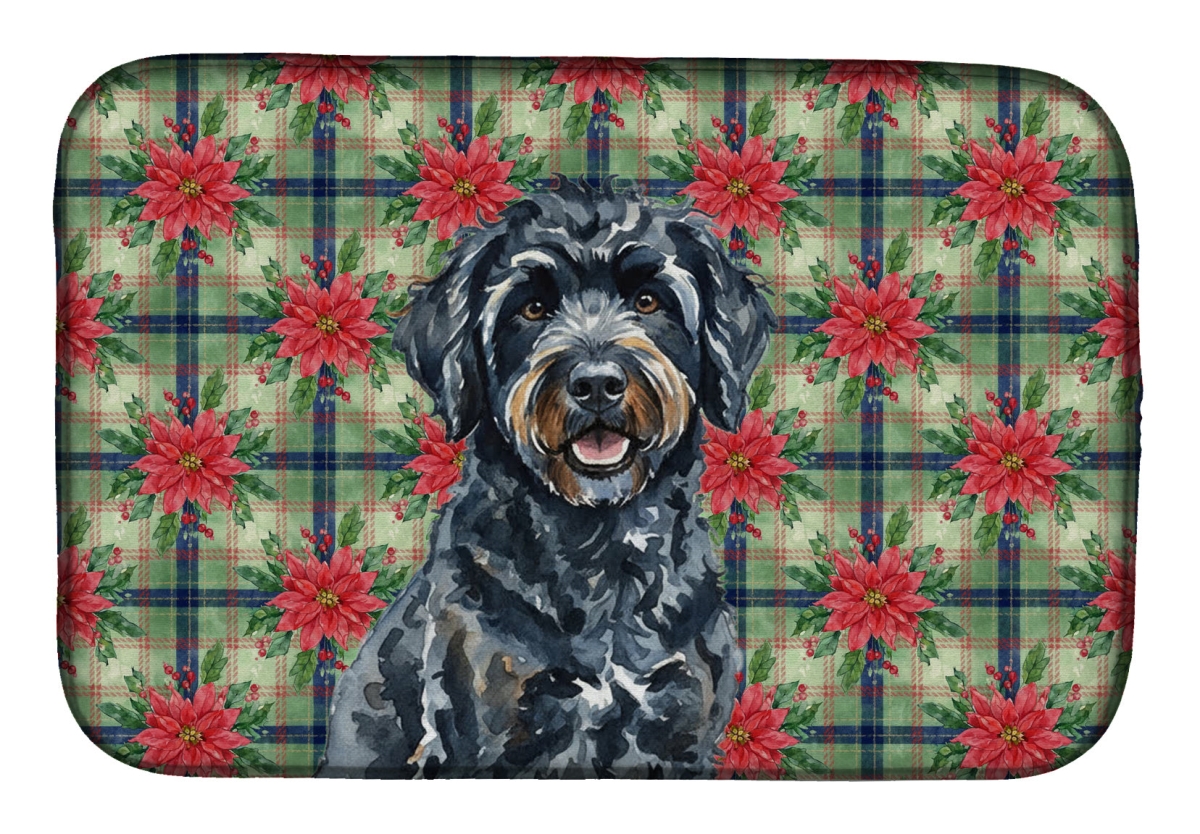Picture of Carolines Treasures WDK8779DDM Unisex Adult Black Portuguese Water Dog Christmas Poinsettias Dish Drying Mat - 21 x 14 in.