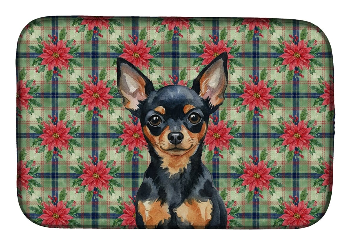Picture of Carolines Treasures WDK8791DDM Unisex Adult Black & Tan Russian Toy Christmas Poinsettias Dish Drying Mat - 21 x 14 in.