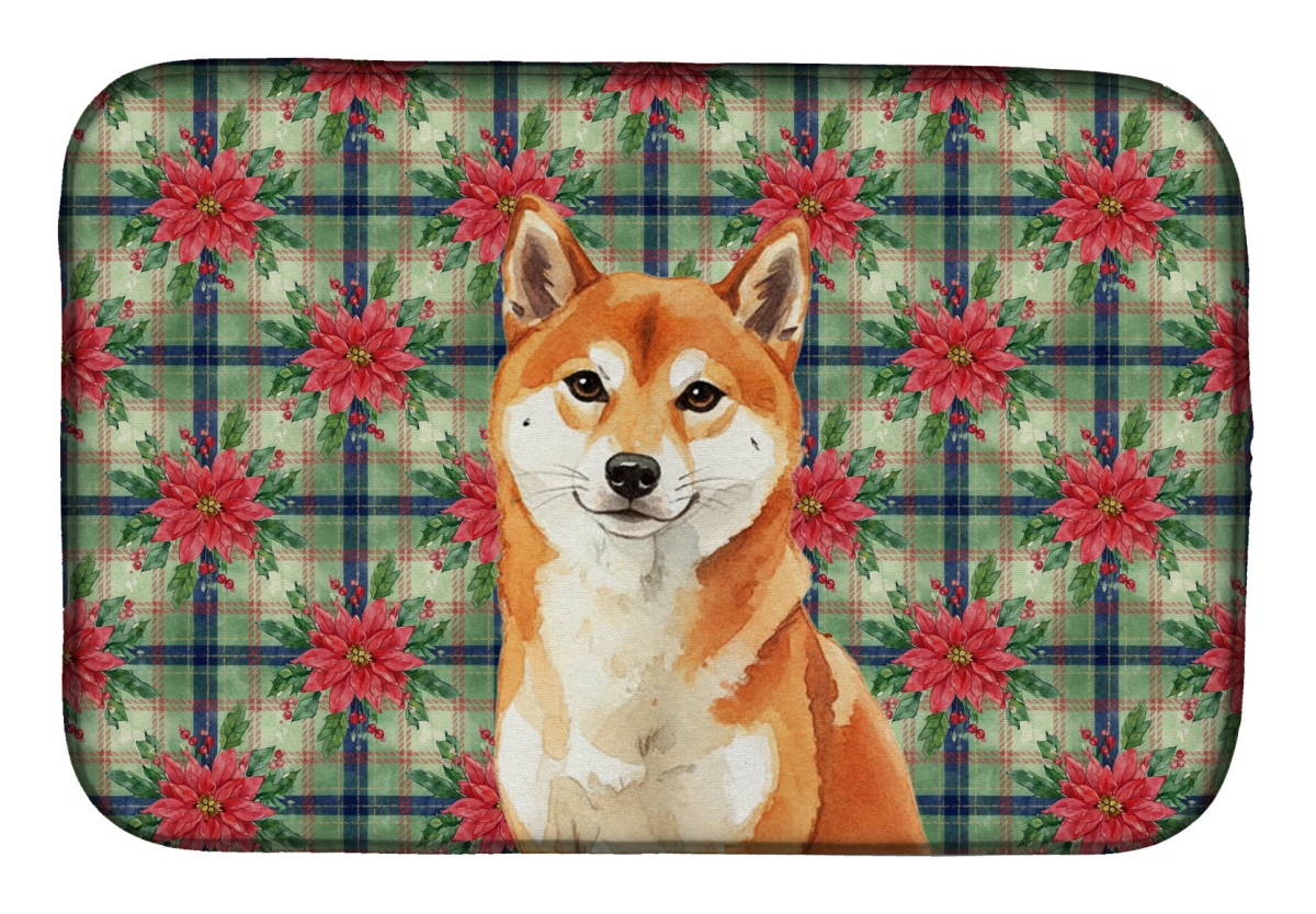 Picture of Carolines Treasures WDK8815DDM Unisex Adult Red Shiba Inu Christmas Poinsettias Dish Drying Mat - 21 x 14 in.