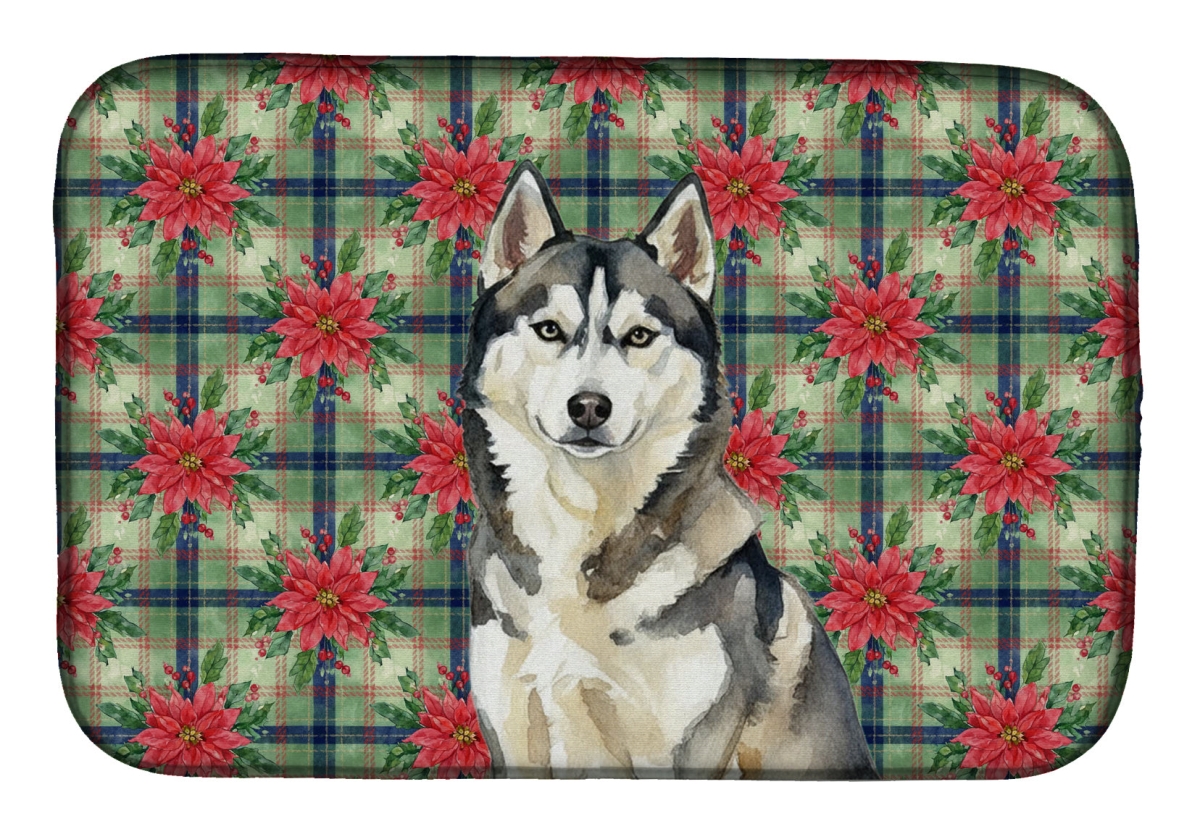 Picture of Carolines Treasures WDK8820DDM Unisex Adult Agouti Siberian Husky Christmas Poinsettias Dish Drying Mat - 21 x 14 in.