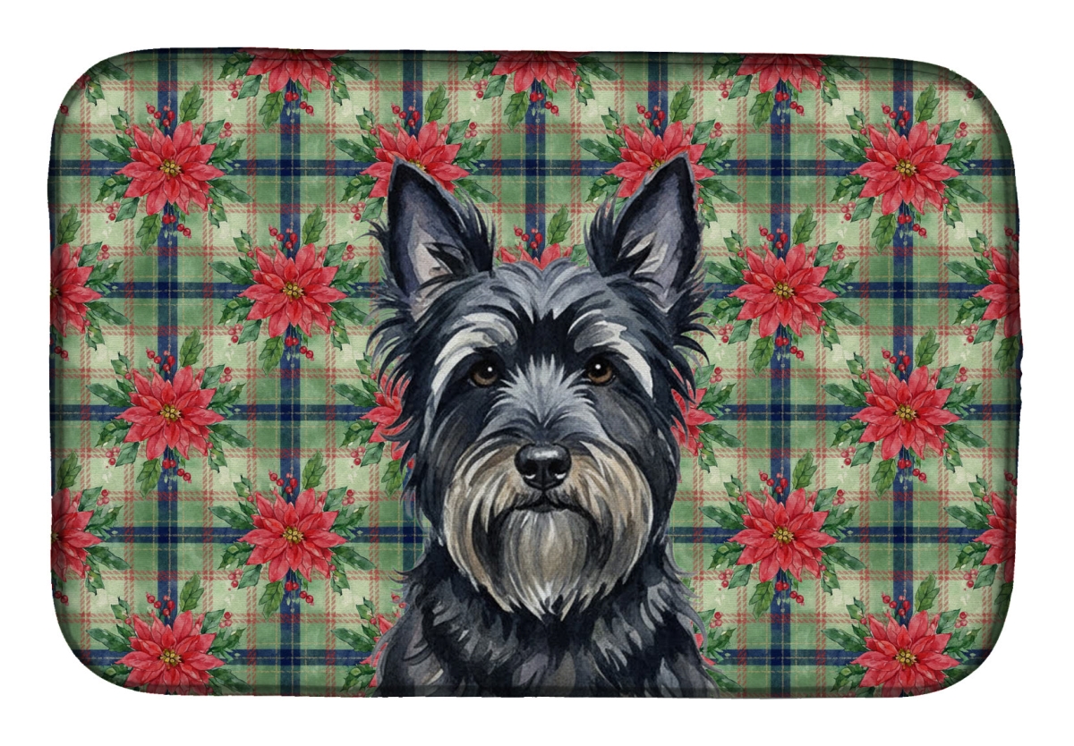 Picture of Carolines Treasures WDK8823DDM Unisex Adult Black Skye Terrier Christmas Poinsettias Dish Drying Mat - 21 x 14 in.