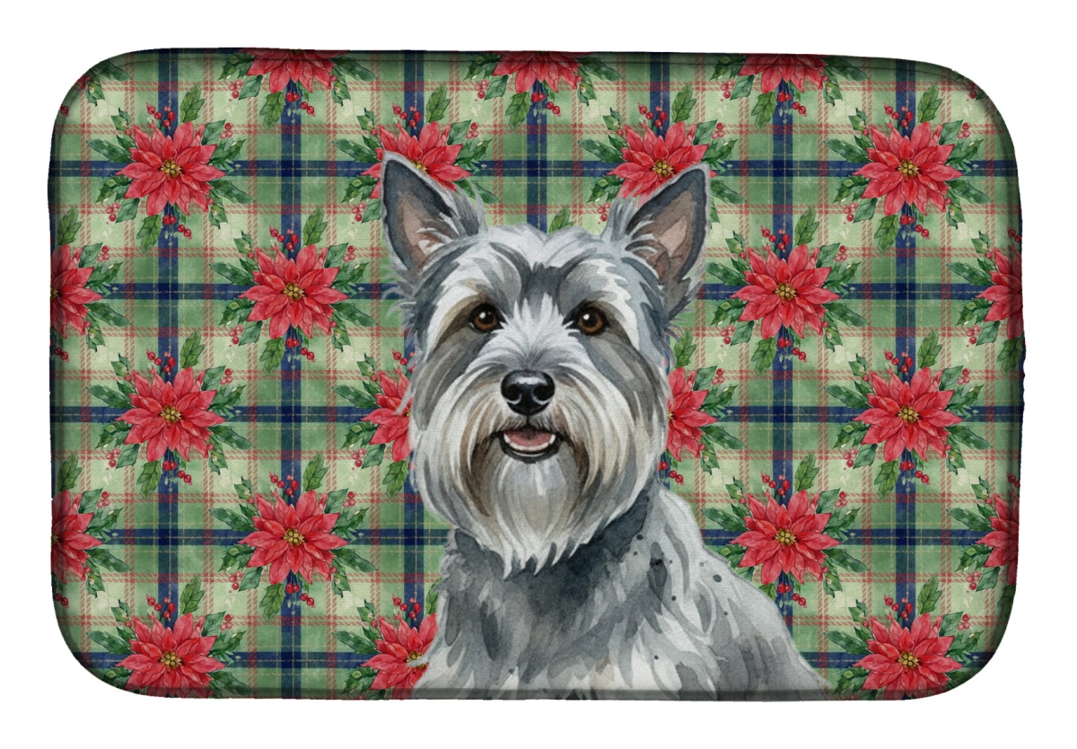 Picture of Carolines Treasures WDK8824DDM Unisex Adult Gray Skye Terrier Christmas Poinsettias Dish Drying Mat - 21 x 14 in.