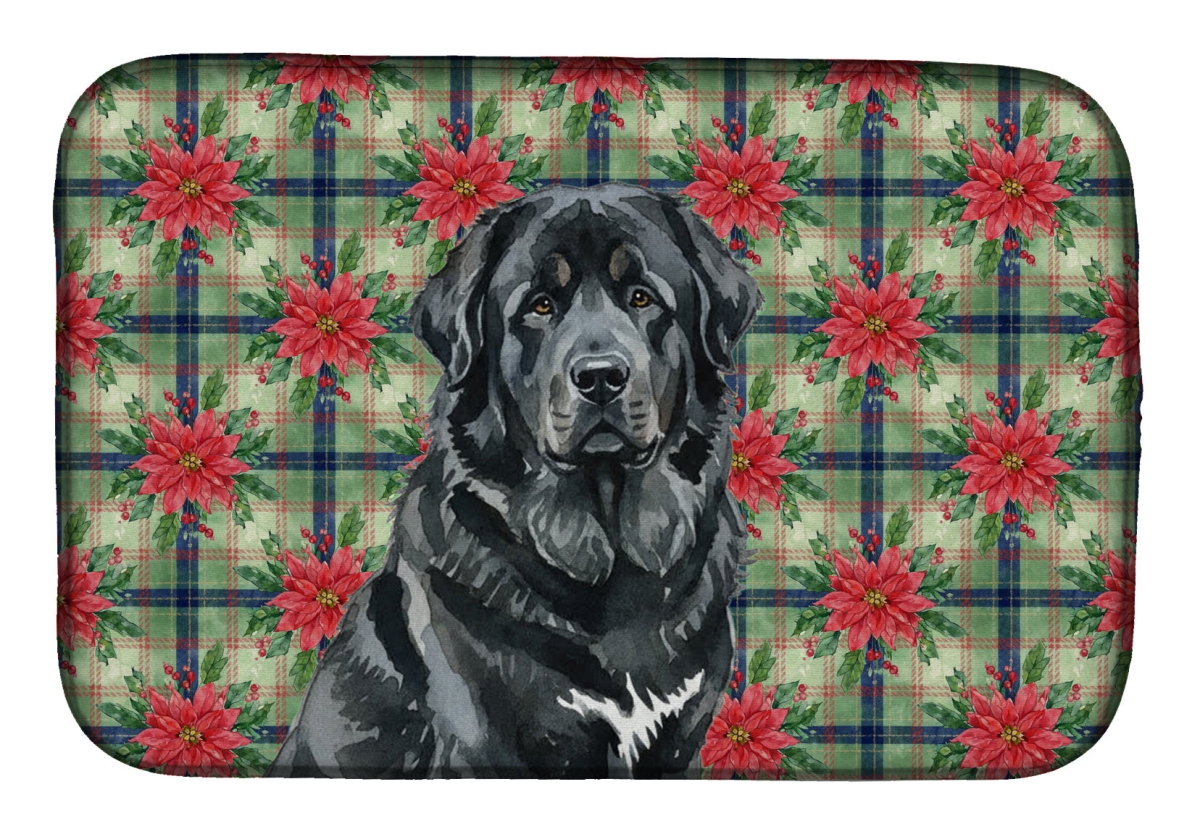 Picture of Carolines Treasures WDK8835DDM Unisex Adult Black Tibetan Mastiff Christmas Poinsettias Dish Drying Mat - 21 x 14 in.