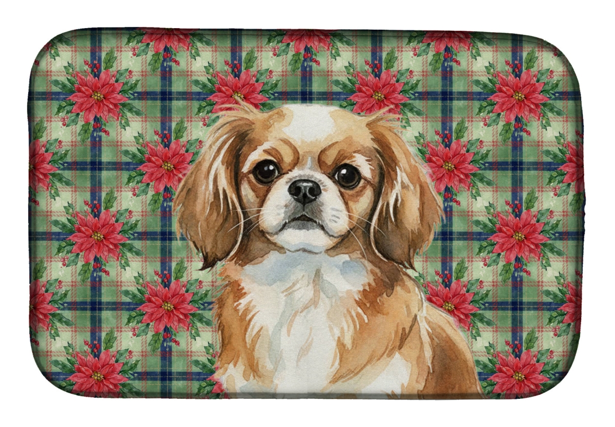 Picture of Carolines Treasures WDK8838DDM Unisex Adult Tibetan Spaniel Christmas Poinsettias Dish Drying Mat - 21 x 14 in.