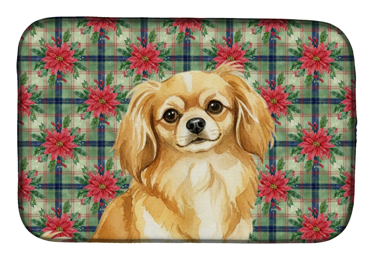 Picture of Carolines Treasures WDK8840DDM Unisex Adult Gold Tibetan Spaniel Christmas Poinsettias Dish Drying Mat - 21 x 14 in.