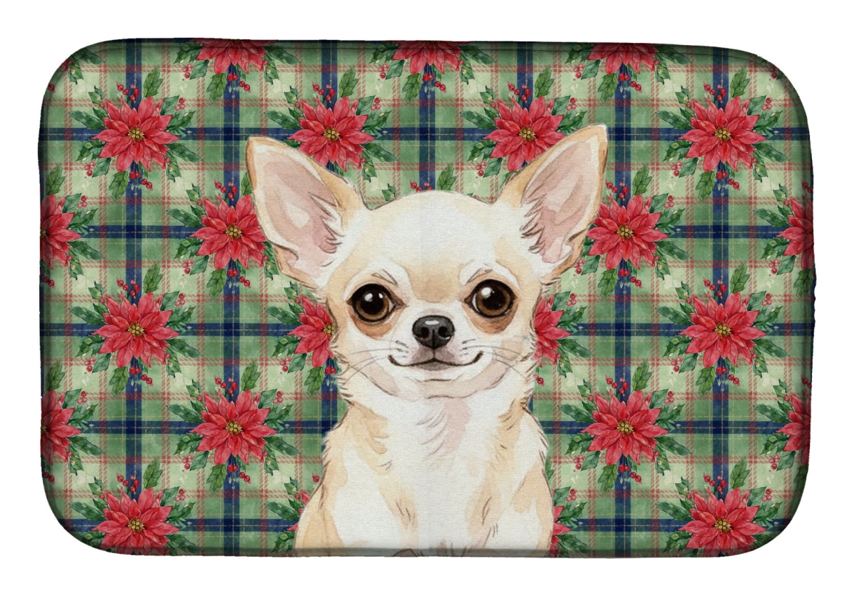 Picture of Carolines Treasures WDK8572DDM Unisex Adult Cream Chihuahua Christmas Poinsettias Dish Drying Mat - 21 x 14 in.