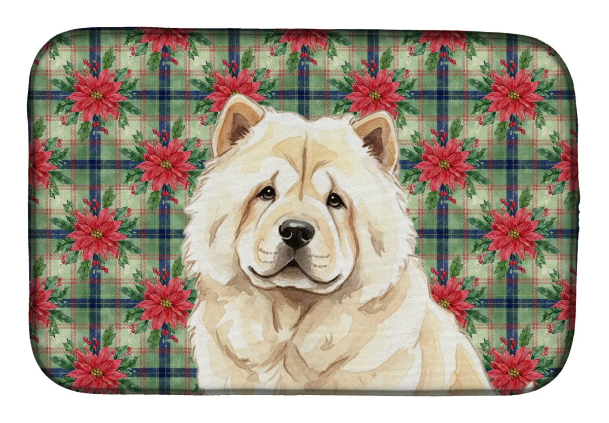 Picture of Carolines Treasures WDK8579DDM Unisex Adult Cream Chow Chow Christmas Poinsettias Dish Drying Mat - 21 x 14 in.
