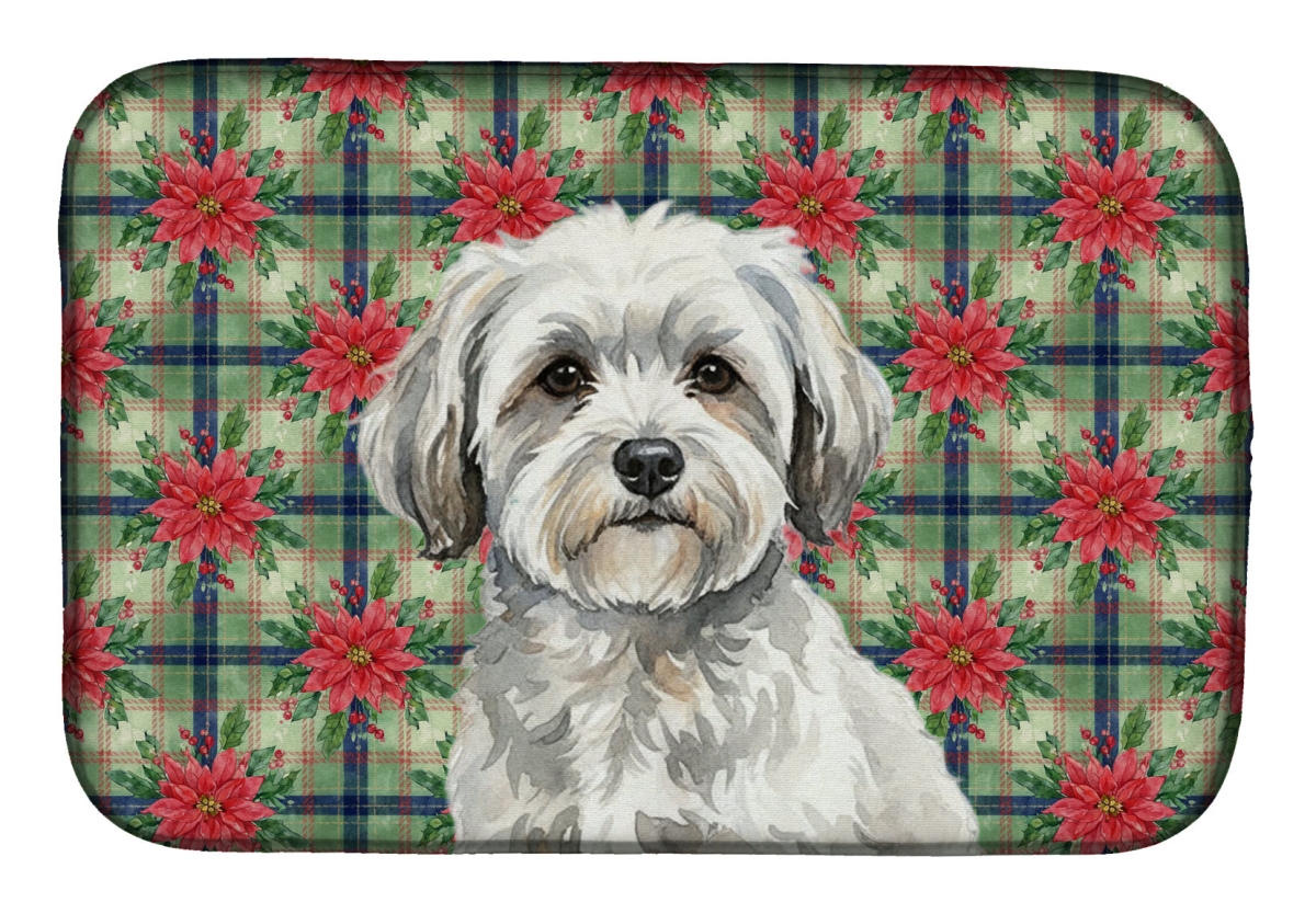 Picture of Carolines Treasures WDK8590DDM Unisex Adult White with Gray Coton De Tulear Christmas Poinsettias Dish Drying Mat - 21 x 14 in.