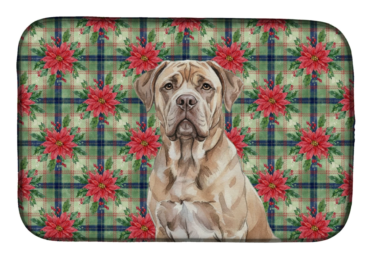 Picture of Carolines Treasures WDK8612DDM Unisex Adult Isabella Dogue De Bordeaux Christmas Poinsettias Dish Drying Mat - 21 x 14 in.