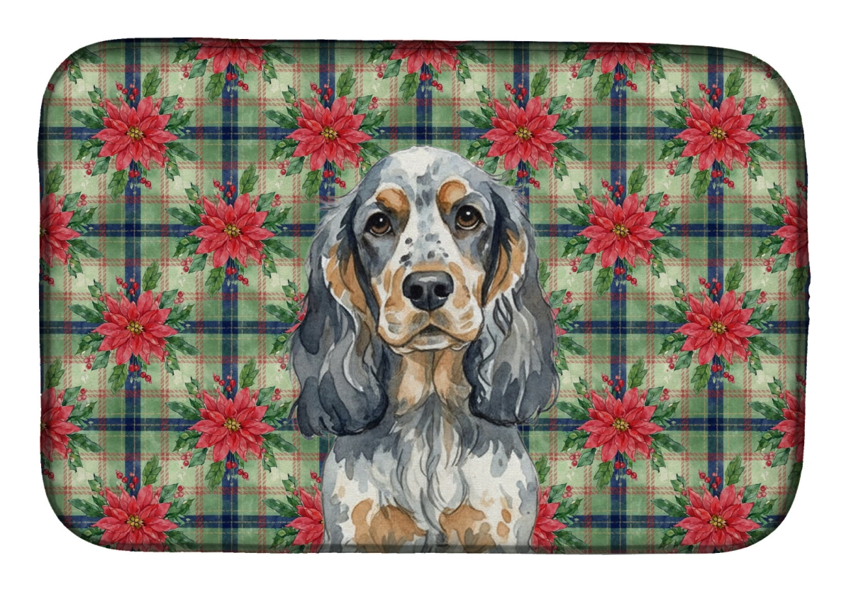 Picture of Carolines Treasures WDK8617DDM Unisex Adult Blue Roan & Tan English Cocker Spaniel Christmas Poinsettias Dish Drying Mat - 21 x 14 in.