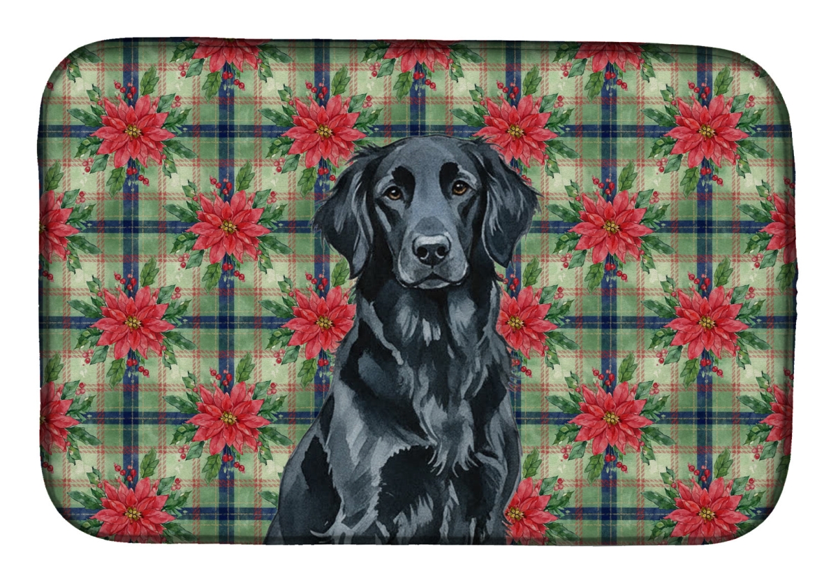 Picture of Carolines Treasures WDK8638DDM Unisex Adult Black Flat-Coated Retriever Christmas Poinsettias Dish Drying Mat - 21 x 14 in.