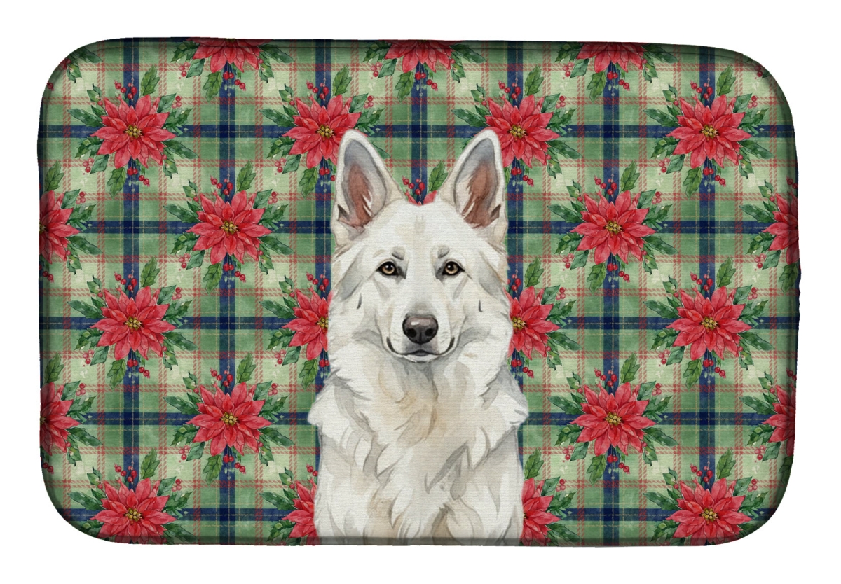 Picture of Carolines Treasures WDK8647DDM Unisex Adult White German Shepherd Christmas Poinsettias Dish Drying Mat - 21 x 14 in.