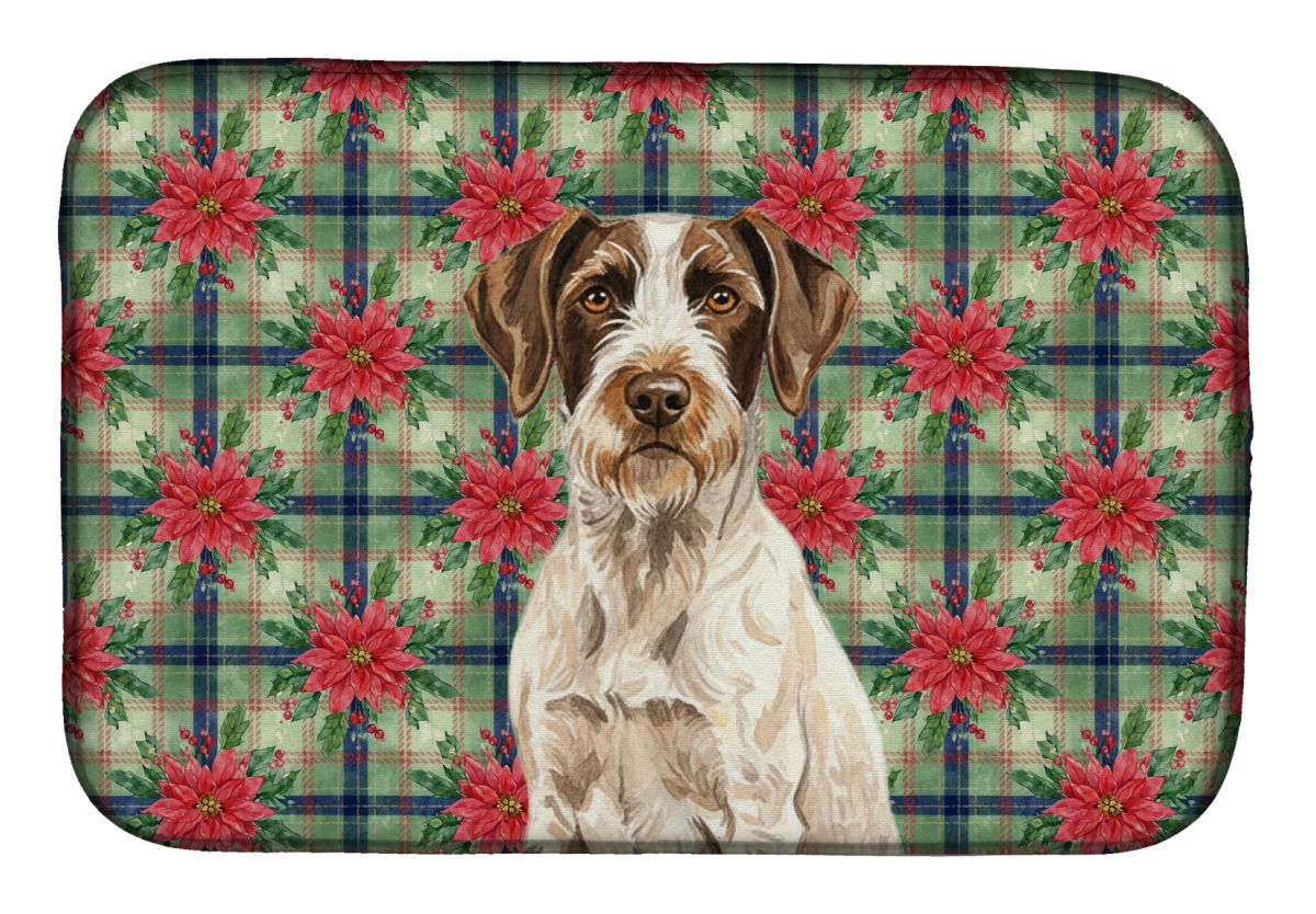 Picture of Carolines Treasures WDK8649DDM Unisex Adult Liver & White German Wirehaired Pointer Christmas Poinsettias Dish Drying Mat - 21 x 14 in.