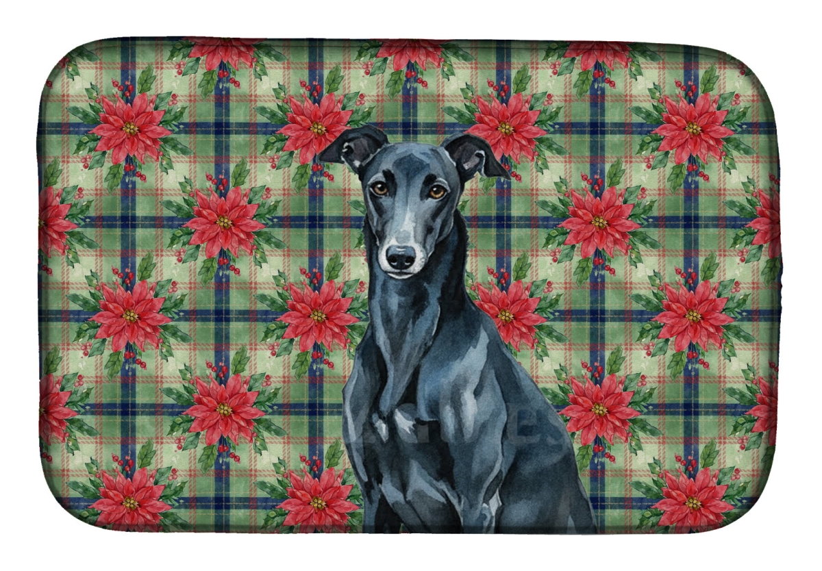 Picture of Carolines Treasures WDK8661DDM Unisex Adult Black Greyhound Christmas Poinsettias Dish Drying Mat - 21 x 14 in.