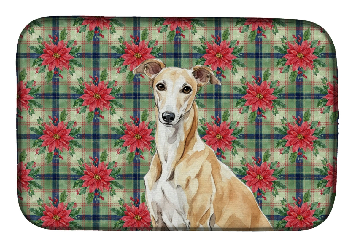 Picture of Carolines Treasures WDK8664DDM Unisex Adult Fawn Greyhound Christmas Poinsettias Dish Drying Mat - 21 x 14 in.