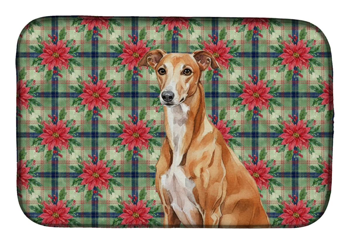 Picture of Carolines Treasures WDK8665DDM Unisex Adult Red Greyhound Christmas Poinsettias Dish Drying Mat - 21 x 14 in.