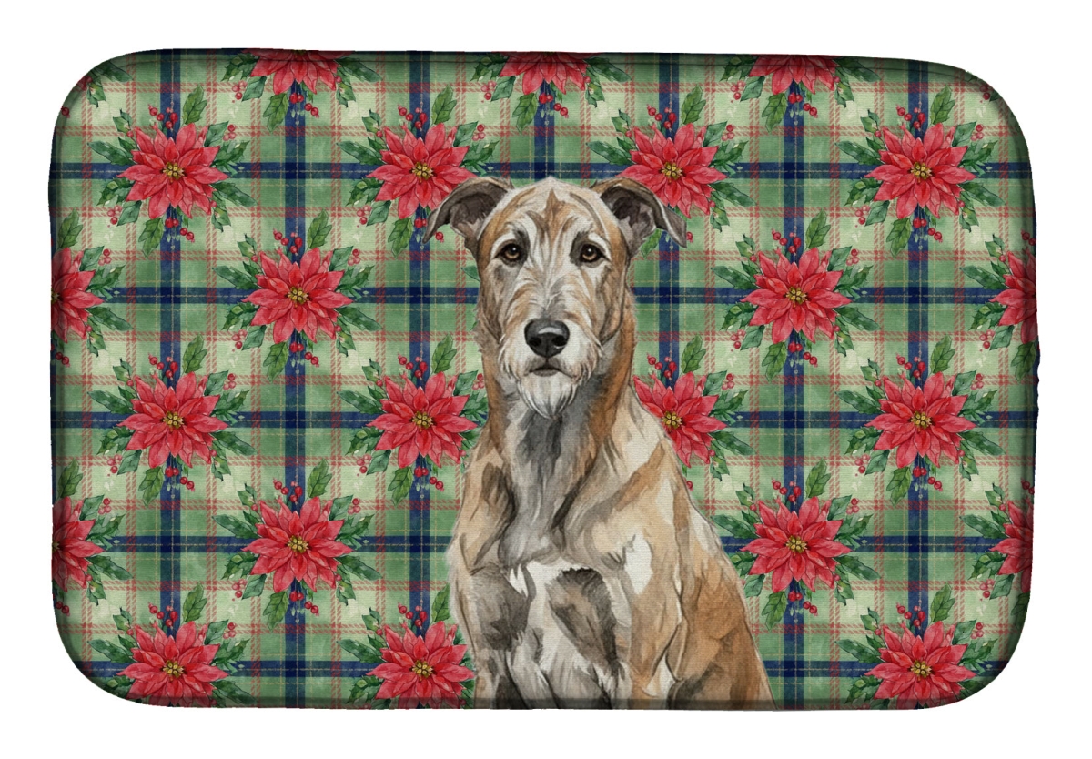 Picture of Carolines Treasures WDK8674DDM Unisex Adult Brindle Irish Wolfhound Christmas Poinsettias Dish Drying Mat - 21 x 14 in.