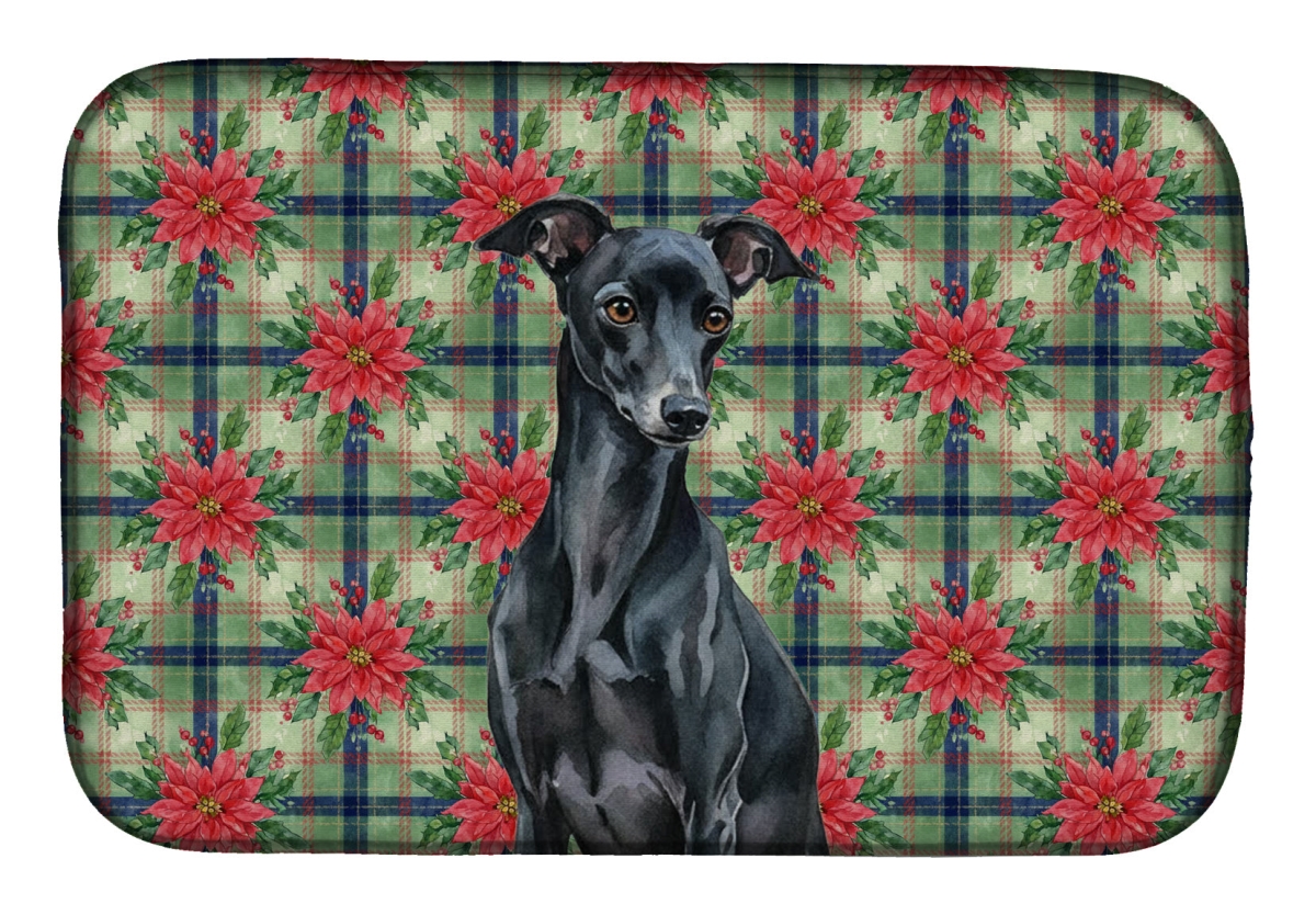 Picture of Carolines Treasures WDK8677DDM Unisex Adult Black Italian Greyhound Christmas Poinsettias Dish Drying Mat - 21 x 14 in.