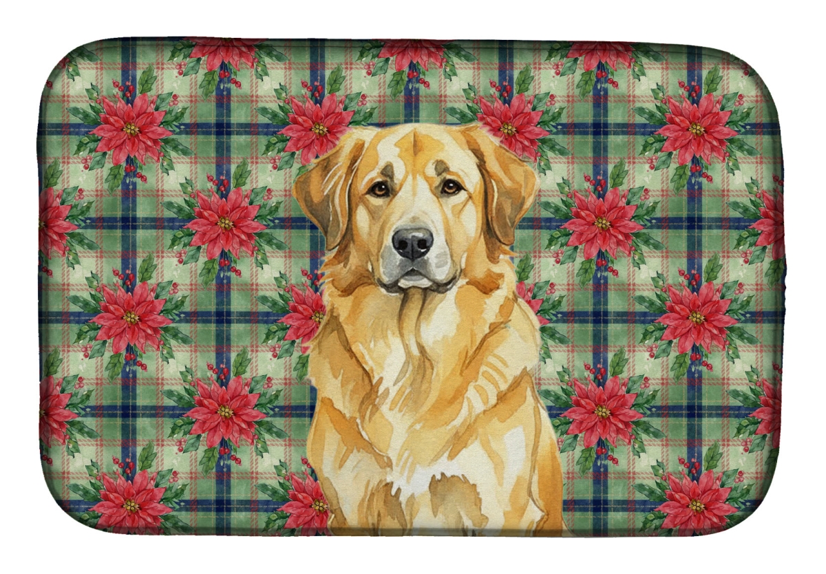 Picture of Carolines Treasures WDK8698DDM Unisex Adult Lion Yellow Leonberger Christmas Poinsettias Dish Drying Mat - 21 x 14 in.