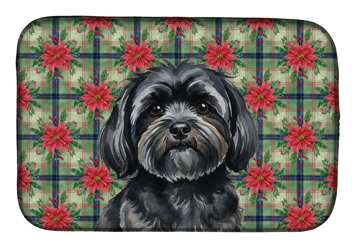 Picture of Carolines Treasures WDK8701DDM Unisex Adult Black Lhasa Apso Christmas Poinsettias Dish Drying Mat - 21 x 14 in.