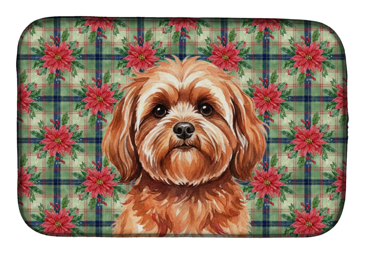 Picture of Carolines Treasures WDK8704DDM Unisex Adult Red Lhasa Apso Christmas Poinsettias Dish Drying Mat - 21 x 14 in.