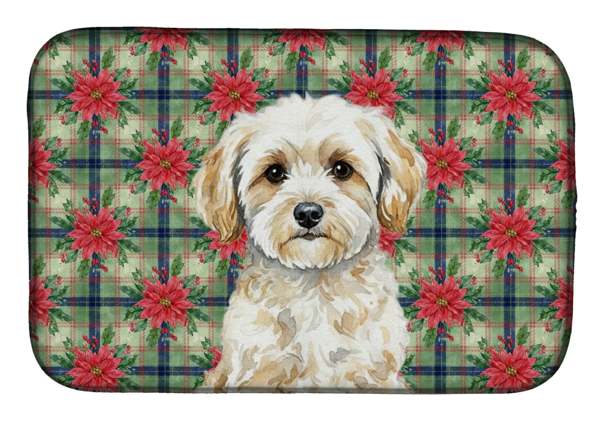 Picture of Carolines Treasures WDK8707DDM Unisex Adult Maltipoo Christmas Poinsettias Dish Drying Mat - 21 x 14 in.