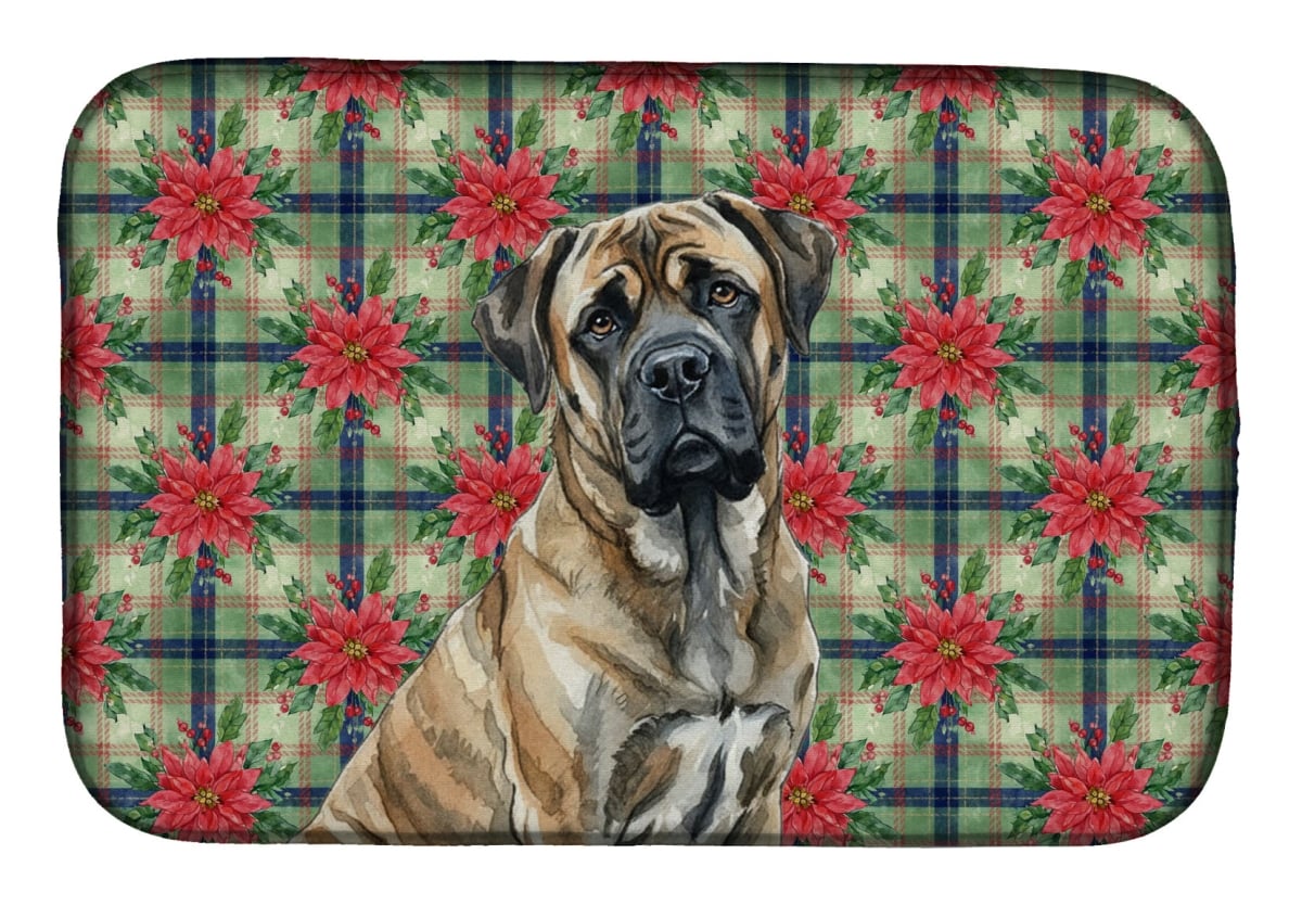 Picture of Carolines Treasures WDK8709DDM Unisex Adult Brindle Mastiff Christmas Poinsettias Dish Drying Mat - 21 x 14 in.