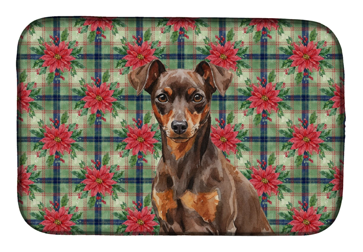 Picture of Carolines Treasures WDK8714DDM Unisex Adult Chocolate & Rust Miniature Pinscher Min Pin Christmas Poinsettias Dish Drying Mat - 21 x 14 in.