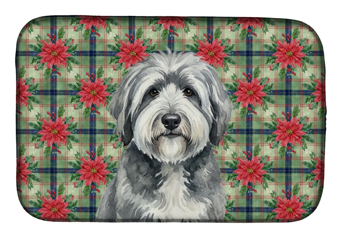 Picture of Carolines Treasures WDK8737DDM Unisex Adult Gray & White Old English Sheepdog Christmas Poinsettias Dish Drying Mat - 21 x 14 in.