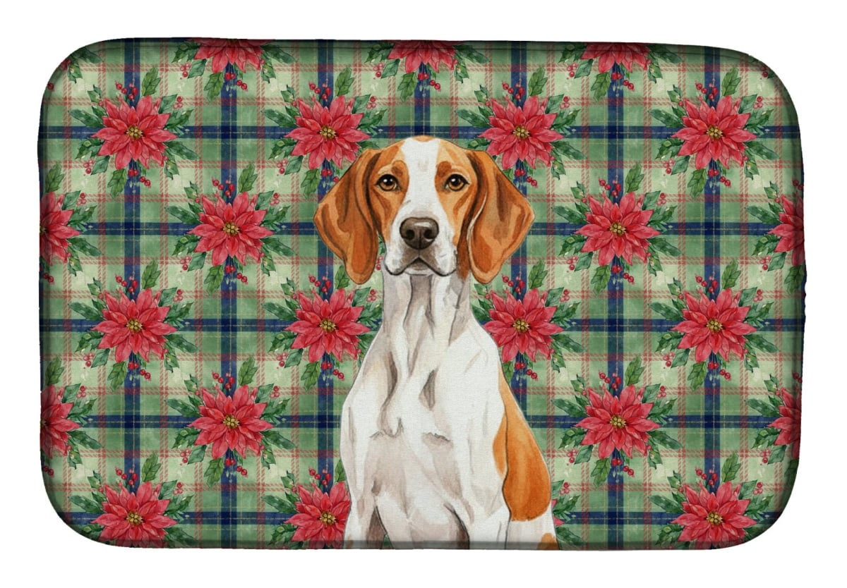 Picture of Carolines Treasures WDK8757DDM Unisex Adult Orange & White Pointer Christmas Poinsettias Dish Drying Mat - 21 x 14 in.