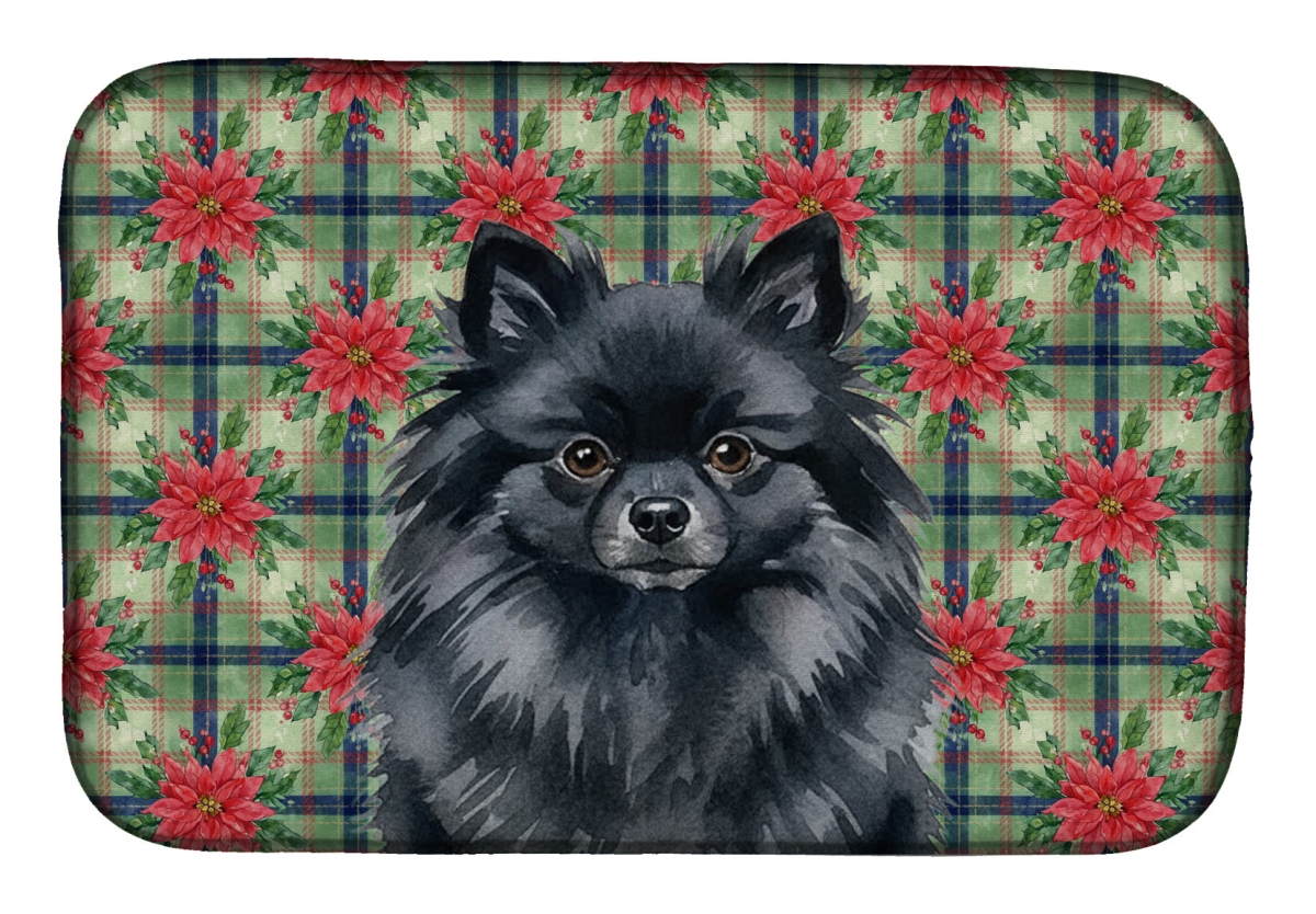 Picture of Carolines Treasures WDK8759DDM Unisex Adult Black Pomeranian Christmas Poinsettias Dish Drying Mat - 21 x 14 in.