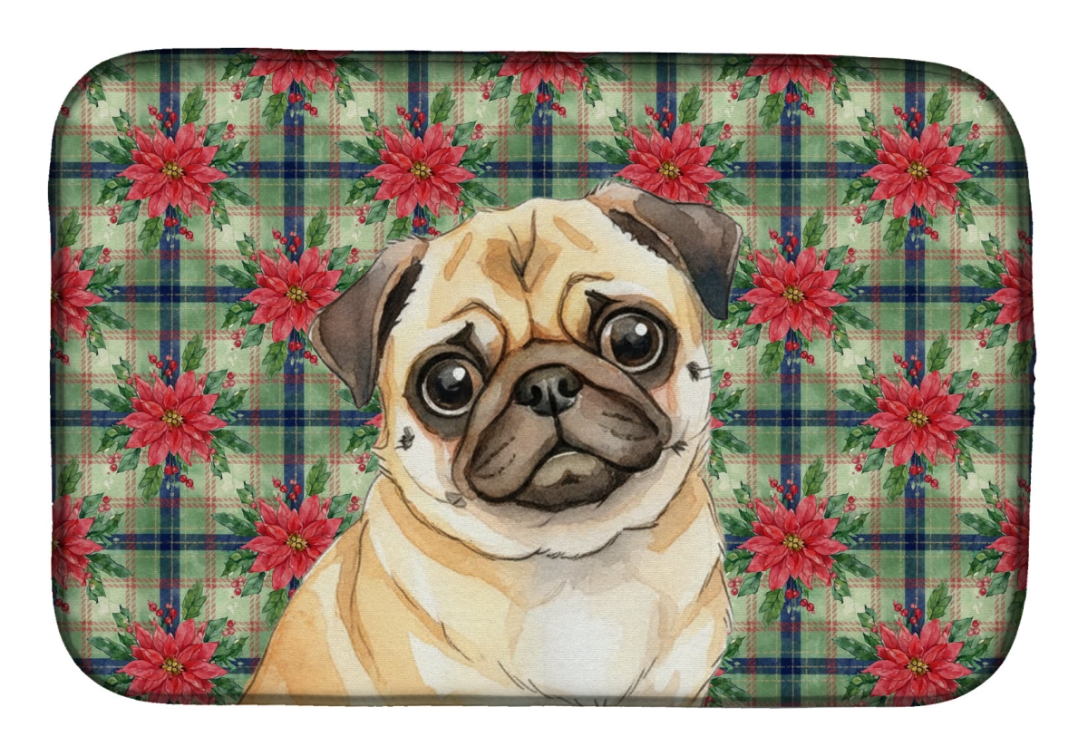 Picture of Carolines Treasures WDK8782DDM Unisex Adult Fawn Pug Christmas Poinsettias Dish Drying Mat - 21 x 14 in.