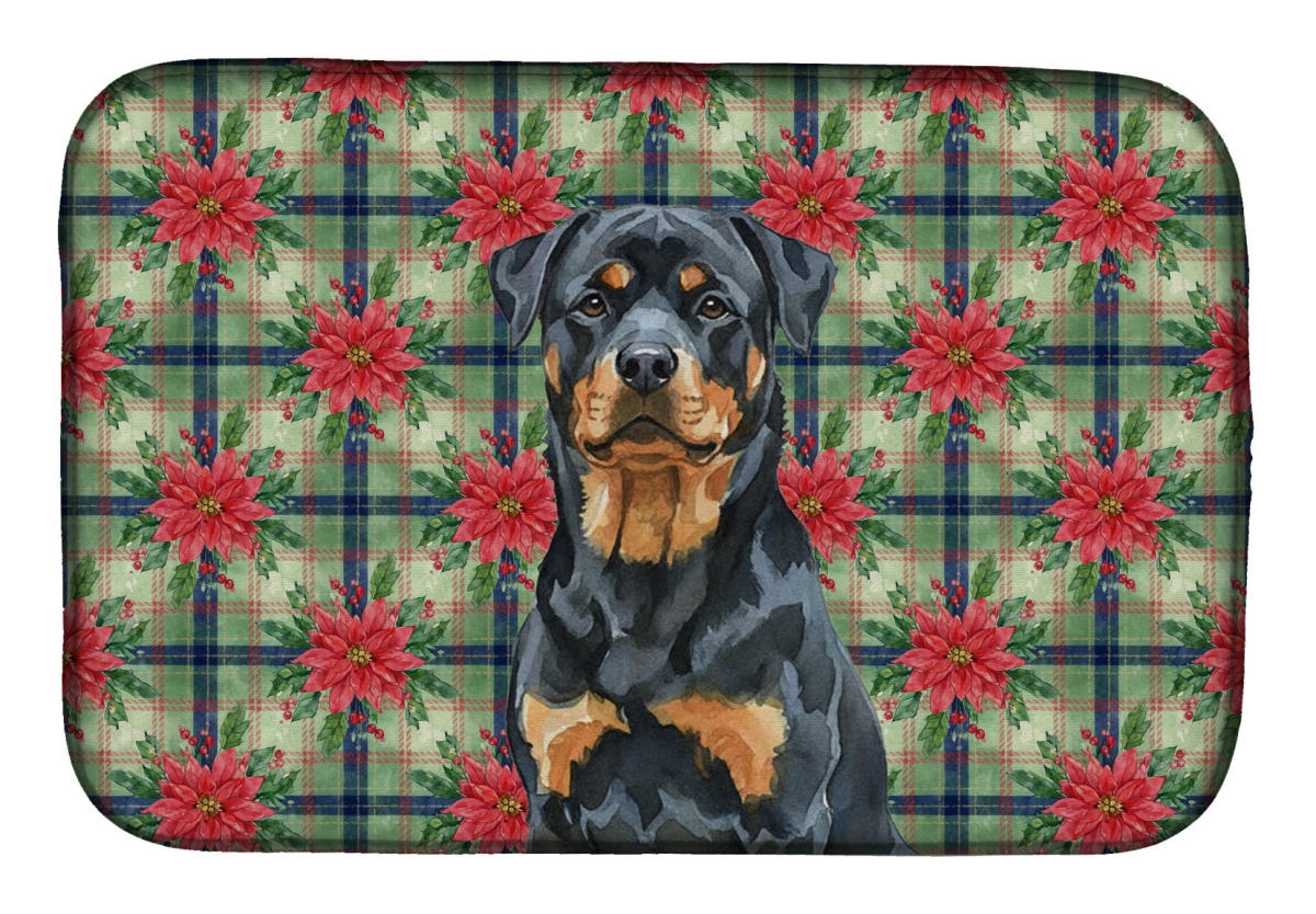 Picture of Carolines Treasures WDK8787DDM Unisex Adult Rottweiler Christmas Poinsettias Dish Drying Mat - 21 x 14 in.