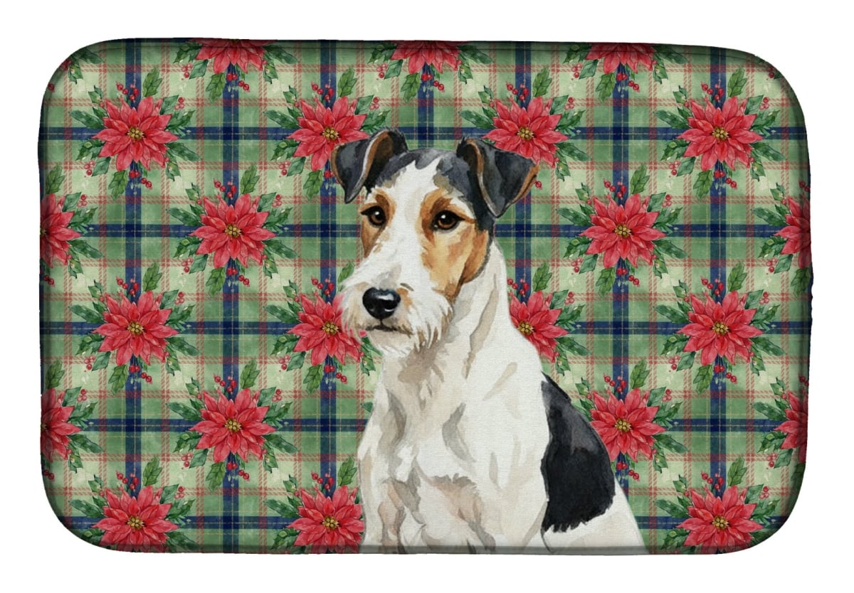 Picture of Carolines Treasures WDK8825DDM Unisex Adult Smooth Fox Terrier Christmas Poinsettias Dish Drying Mat - 21 x 14 in.