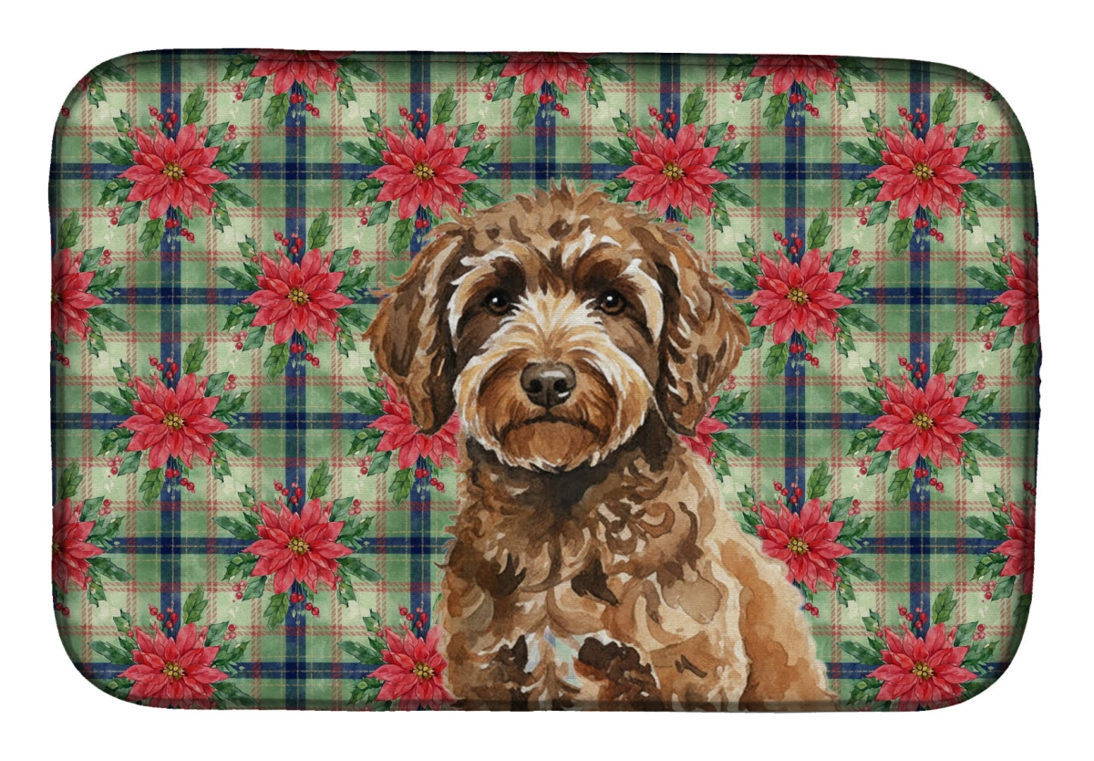 Picture of Carolines Treasures WDK8826DDM Unisex Adult Spanish Water Dog Christmas Poinsettias Dish Drying Mat - 21 x 14 in.